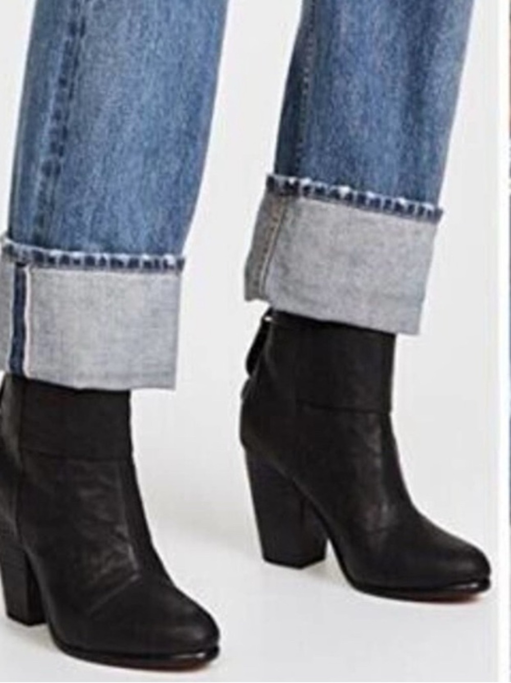 Rag & Bone Black Leather Block Heel Back Zip Ankle Booties Western Size 40